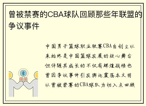 曾被禁赛的CBA球队回顾那些年联盟的争议事件
